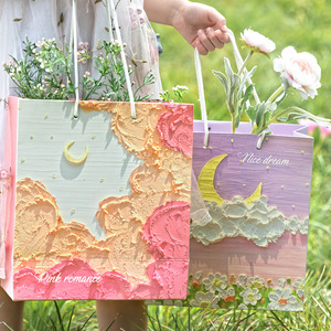 创意油画礼品袋文艺手提袋节日精美男女生日花束包装送礼物纸袋子