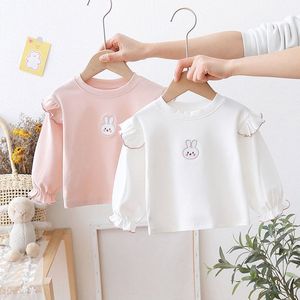 女童长袖T恤2024新款春装婴儿打底衫白色粉色4岁女宝宝卫衣上衣