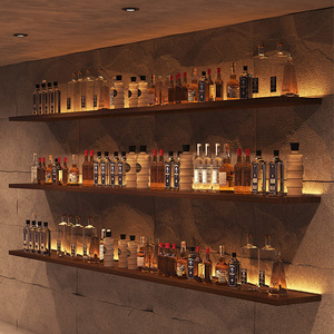 酒吧实木墙上置物架吧台酒架层板壁挂搁板饮料架酒柜定制一字隔板