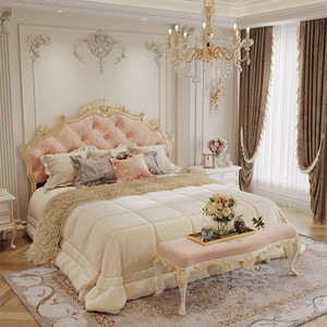 法式轻奢实木床婚床1.8米公主床现代简约欧式少女奶油风双人主卧