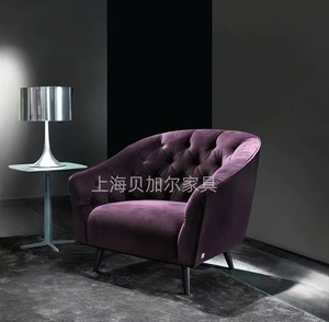 北欧紫色丝绒休闲单人沙发椅意式轻奢酒店办公室设计师款三人沙发