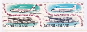 LE347 诺福克群岛1968年 民航飞机 邮票 新2全