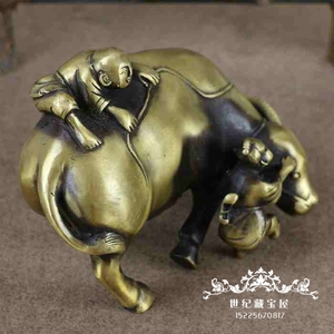 新品古玩收藏仿古铜器人物雕像居家工艺品黄铜做旧童子牧牛摆件