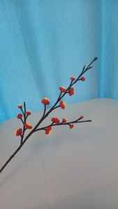 手工毛线腊梅花，一枝成品，40厘米花杆。