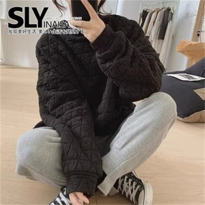 日本代购SLYINAISA加绒卫衣外套女冬季新款宽松套头夹棉加厚上衣