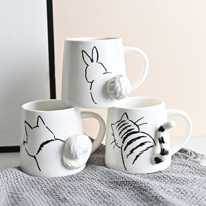 日本创意小猫陶瓷马克杯 小兔子咖啡杯早餐牛奶杯水杯 新年礼物