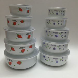 搪瓷碗带盖加厚密封保鲜碗盒蔬菜花套装五件套新鲜泡面碗汤碗带盖