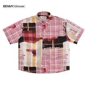 benmyshower国潮日系设计感小众高级感宽松短袖衬衫外套男女夏季
