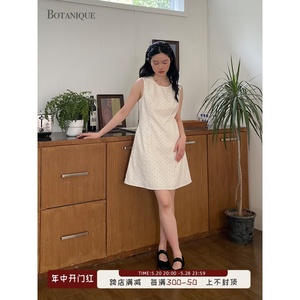 Botanique植物学“miu系少女”好版型白色波点天丝棉短款连衣裙女