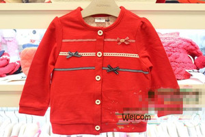幼小童韩版童装儿童毛圈棉上衣女童红色蝴蝶结长袖外套女宝宝开衫