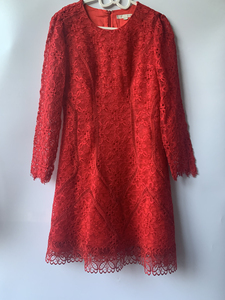 ROEM专柜正品深红色修身重工蕾丝连衣裙RCOW64910P