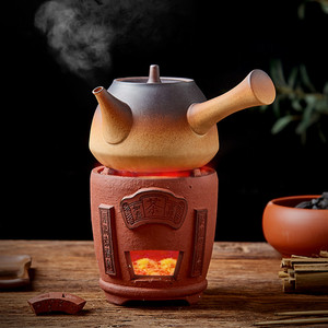 耐火小红泥木炭炉煮茶器紫砂户外碳炉烧水侧把提陶壶家用火炉套装