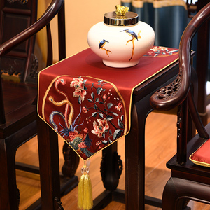 新中式中国风古典桌旗桌布客厅餐桌电视柜茶几绣花布艺床旗定制