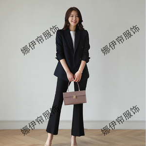 韩国秋冬西装套装女装休闲时尚气质职业OL黑色西服长裤显瘦两件套