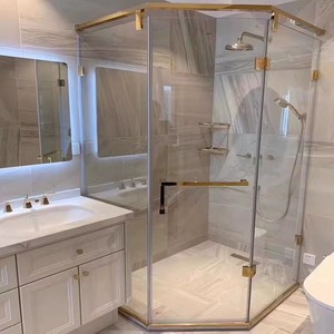 定制304不锈钢金色拉丝淋浴房钻石形卫生间沐浴隔断钢化玻璃开门