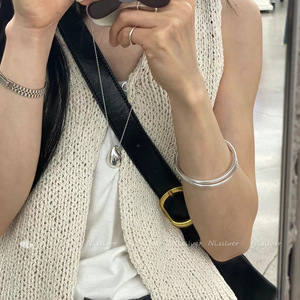 韩国东大门代购925银水滴项链 设计师款镜面水滴银珠项链 毛衣链