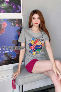 现货特价DI-SUI夏季新款女士卡通加菲猫图案印花短袖T恤 35543