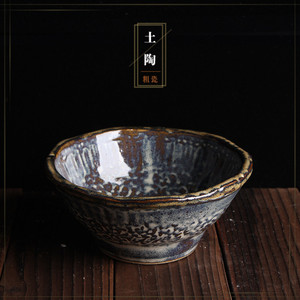 中式粗陶碗商用陶瓷餐具圆碗加厚大汤碗防烫喇叭碗大号创意拉面碗
