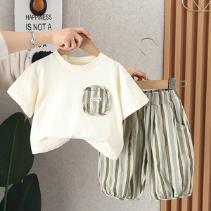 婴儿衣服夏季薄款韩版时尚休闲短袖分体套装一岁男宝宝帅气童装潮