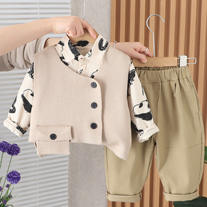 婴儿衣服春秋款韩版时尚超酷马甲分体三件套装一岁男宝宝帅气童装