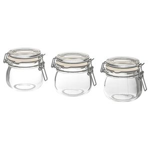 宜家IKEA 考肯 密封小罐 迷你透明玻璃储物零食防潮瓶 3个装