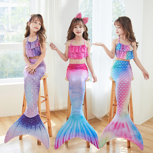 儿童美人鱼泳衣演出泳装三件套鱼尾巴大中小女童公主裙比基尼服装
