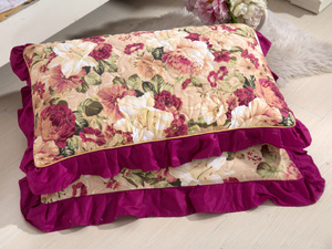 全棉紫色花边田园风小碎花加棉枕套一对装加厚成人枕头套家用一对