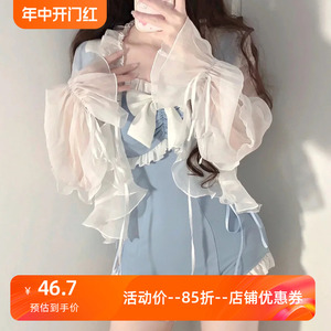 Summer2023新款纯色甜美可爱少女泳衣日系ins纯欲风网红遮肉泳装