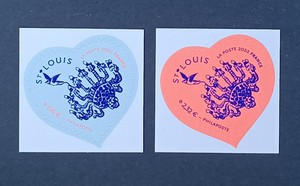法国邮票 2022年情人节爱心异形(不干胶票).圣路易.水晶  2全 新