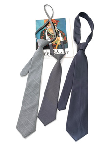 买二送一学生领带女拉链式灰色白条纹免打结短蓝灰色手打长款涤丝