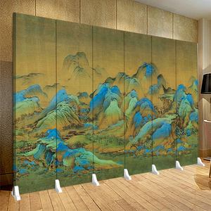 千里江山图屏风隔断办公室客厅折叠移动现代简约新中式国画山水画