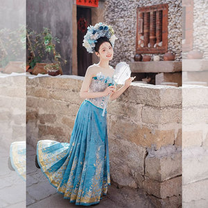 新中式女装国风小个子蓝色马面裙上衣混搭套装汉服2024早春季新款