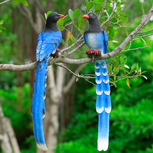 树脂工艺品户外花园摆件动物雕塑仿真小鸟摆件蓝鹊树上挂饰装饰品