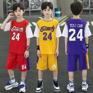 官网正品361男童篮球服套装夏季速干儿童科比24号短袖运动训练服