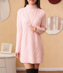秋冬季新品韩版女装半高领中长款麻花套头加厚修身针织打底衫毛衣