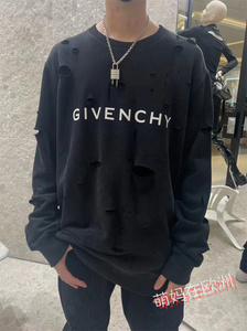 Givenchy/纪梵希 男士休闲运动卫衣破洞印花字母logo套头上衣男装
