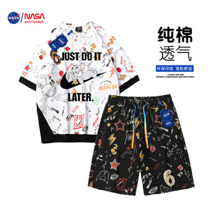 NASA短袖运动套装男生T恤青少年学生夏季短裤亲子穿搭童装一整套