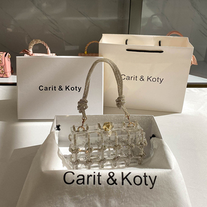 Carit Koty法式小众手提包包2024新款高级感透明水钻盒子包女爆款