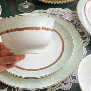 单个精致饭碗骨瓷家用6寸汤面碗陶瓷餐具唐山高级菜盘碟子可微波