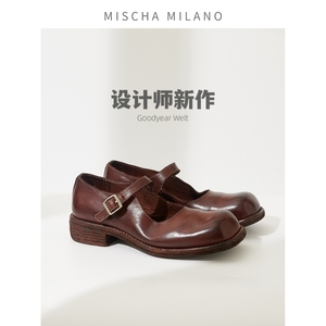 意大利mischa 设计师新作玛丽珍鞋女厚底固特异手缝 中跟复古单鞋
