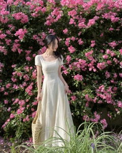 RoseFang【美神】法式复古连衣裙气质高腰修身重工刺绣仙女长裙