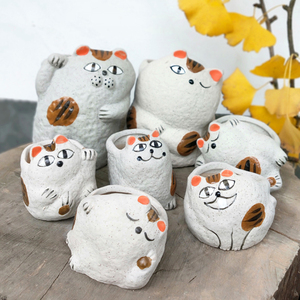 多肉花盆招财猫陶瓷创意可爱卡通动物日系猫咪拇指大小号家居客厅