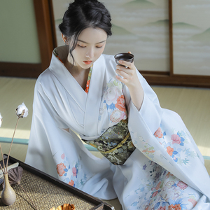 桔子点点浅蓝日本振袖和服女日式改良传统日系神明少女年会连衣裙