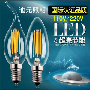 爱迪生灯泡LED灯丝复古仿钨丝E14E12螺口蜡烛灯吊灯水晶光源110V