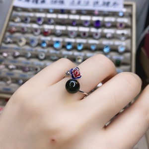 新款戒指女墨西哥琥珀天然蓝珀正品s925纯银可调节玫瑰金简约礼物