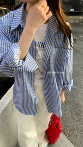 芒果味的少女pig 韩系风中长款格子衬衫女韩版宽松休闲百搭外套