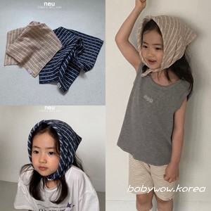 韩国进口童装代购24夏NEU女童宝轻薄绵软条纹小方巾三角头巾围巾