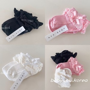 韩国进口童装代购24春TEAM男女婴小童棉软可爱公主蕾丝边透气短袜