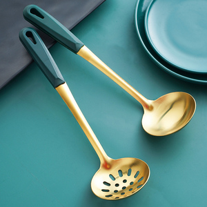 汤勺大号盛汤汤勺家用不锈钢火锅漏勺套装墨N绿金长柄勺子陶瓷粥
