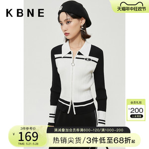 【商场同款】KBNE秋装新款针织衫女黑白拼接毛衫外套KKS16308102